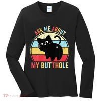 Ask Me About My Butthole Funny Cat Butt Women's Long Sleeve Shirt thumb 0