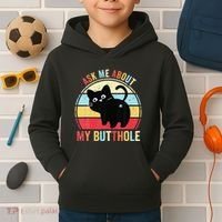Ask Me About My Butthole Funny Cat Butt Kids Hoodie thumb 2