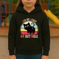 Ask Me About My Butthole Funny Cat Butt Kids Hoodie thumb 3