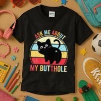 Ask Me About My Butthole Funny Cat Butt Kids T-Shirt thumb 3
