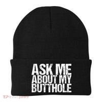 Ask Me About My Butthole Retro Funny Beanie thumb 0