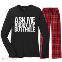 Ask Me About My Butthole Retro Funny Women's Long Sleeve Flannel Pajama Set  thumb 0