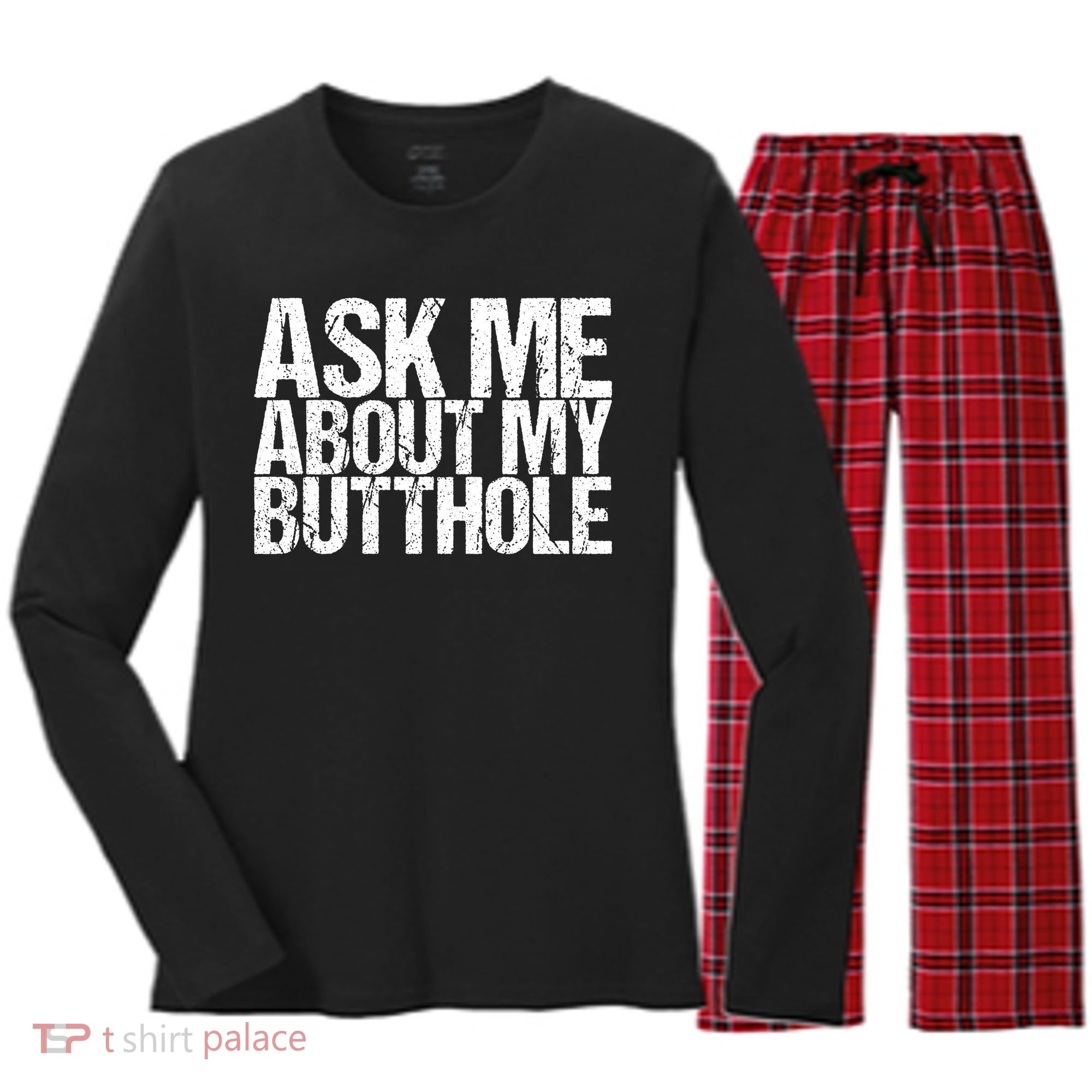 Ask Me About My Butthole Retro Funny Women's Long Sleeve Flannel Pajama Set 