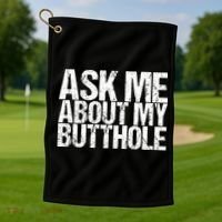 Ask Me About My Butthole Retro Funny Golf Towel thumb 1