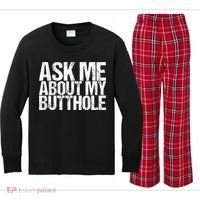 Ask Me About My Butthole Retro Funny Kids Long Sleeve Plaid Pajama Set thumb 0
