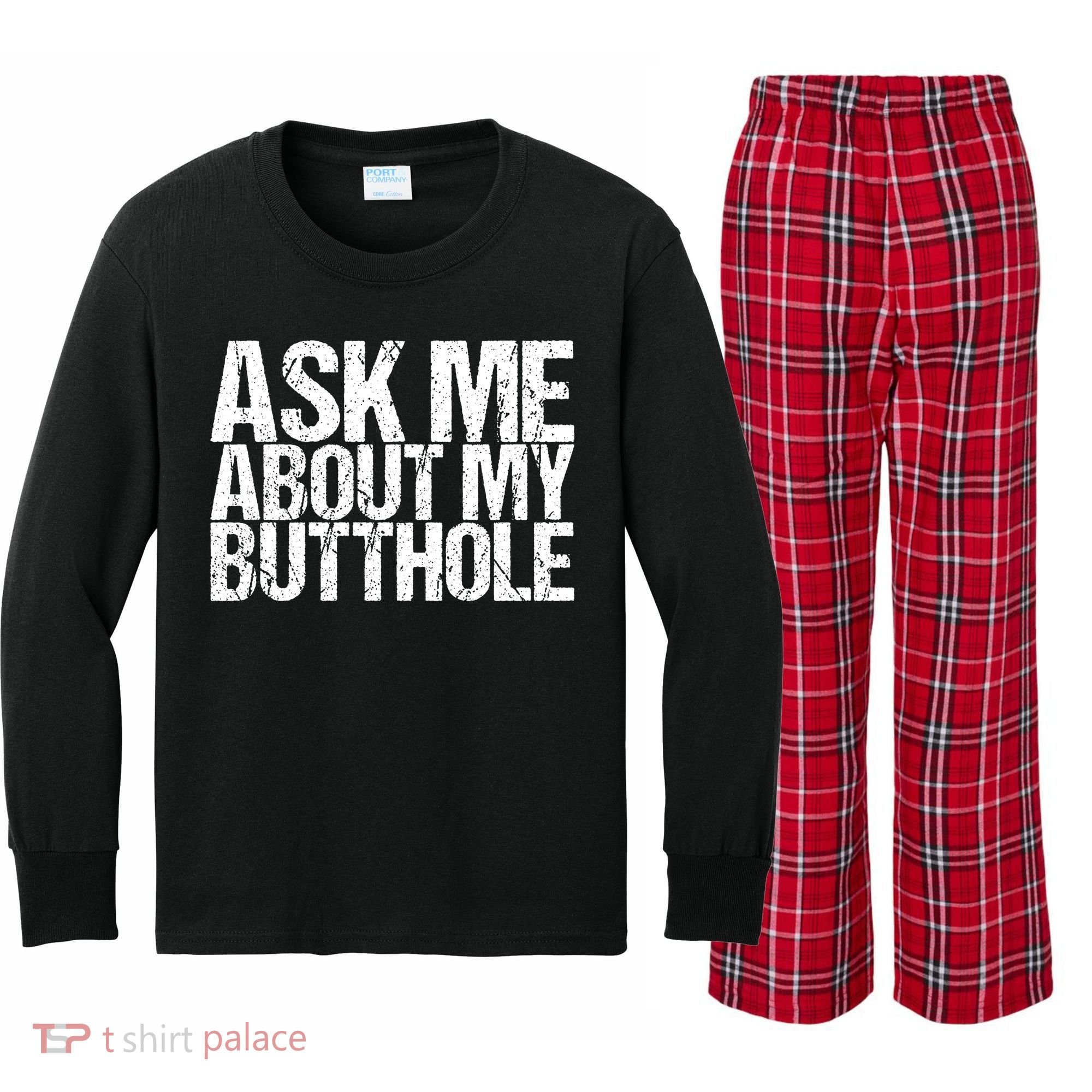 Ask Me About My Butthole Retro Funny Kids Long Sleeve Plaid Pajama Set