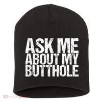 Ask Me About My Butthole Retro Funny Short Acrylic Beanie thumb 0