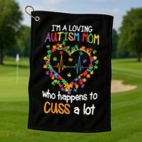 Autism Mom Autism Heart, Autism Puzzle Golf Towel thumb 1
