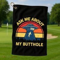 Ask Me About My Butthole Cute Alien Costume Adults Ufo Golf Towel thumb 1
