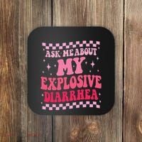 Ask Me About My Explosive Diarrhea Funny Poop Meme Groovy Coaster thumb 0