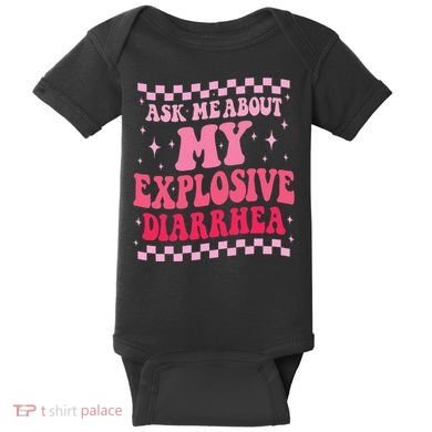 Ask Me About My Explosive Diarrhea Funny Poop Meme Groovy Baby Bodysuit