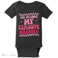 Ask Me About My Explosive Diarrhea Funny Poop Meme Groovy Baby Bodysuit thumb 0