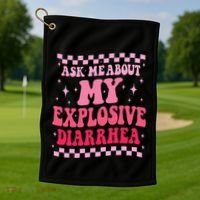 Ask Me About My Explosive Diarrhea Funny Poop Meme Groovy Golf Towel thumb 1