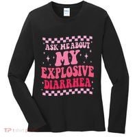 Ask Me About My Explosive Diarrhea Funny Poop Meme Groovy Women's Long Sleeve Shirt thumb 0