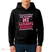 Ask Me About My Explosive Diarrhea Funny Poop Meme Groovy Kids Hoodie thumb 4