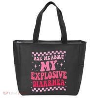 Ask Me About My Explosive Diarrhea Funny Poop Meme Groovy Tote Bag thumb 0