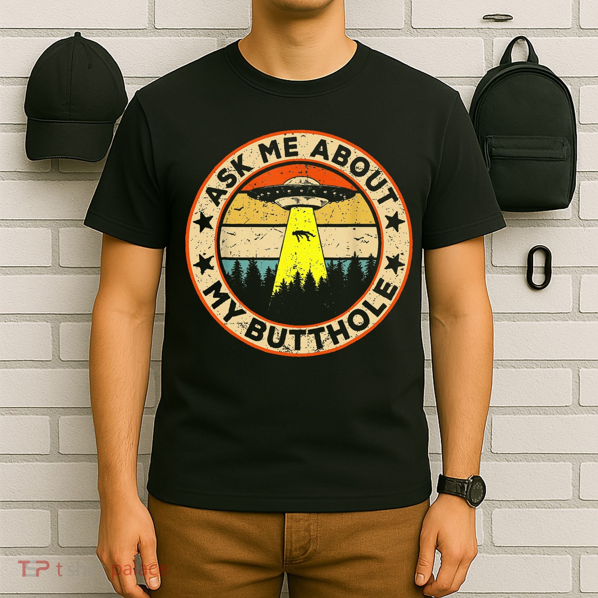 Ask Me About My Butthole Funny Ufo Alien Abduction Vintage T-Shirt