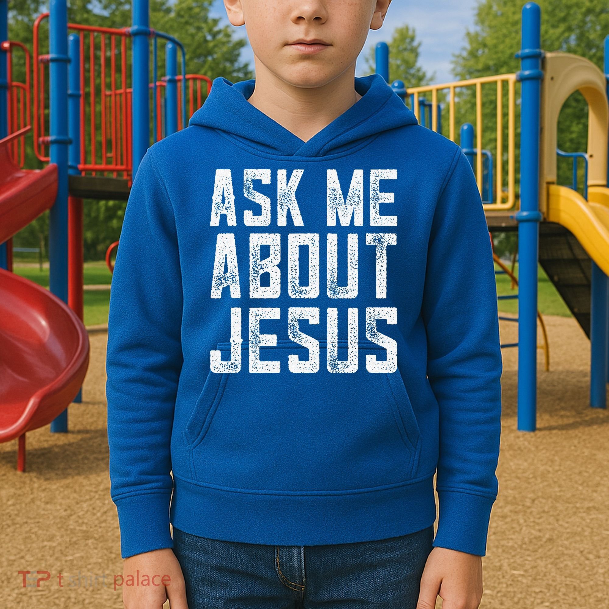 Ask Me About Jesus  Christian Faith  Bible Verse Kids Hoodie