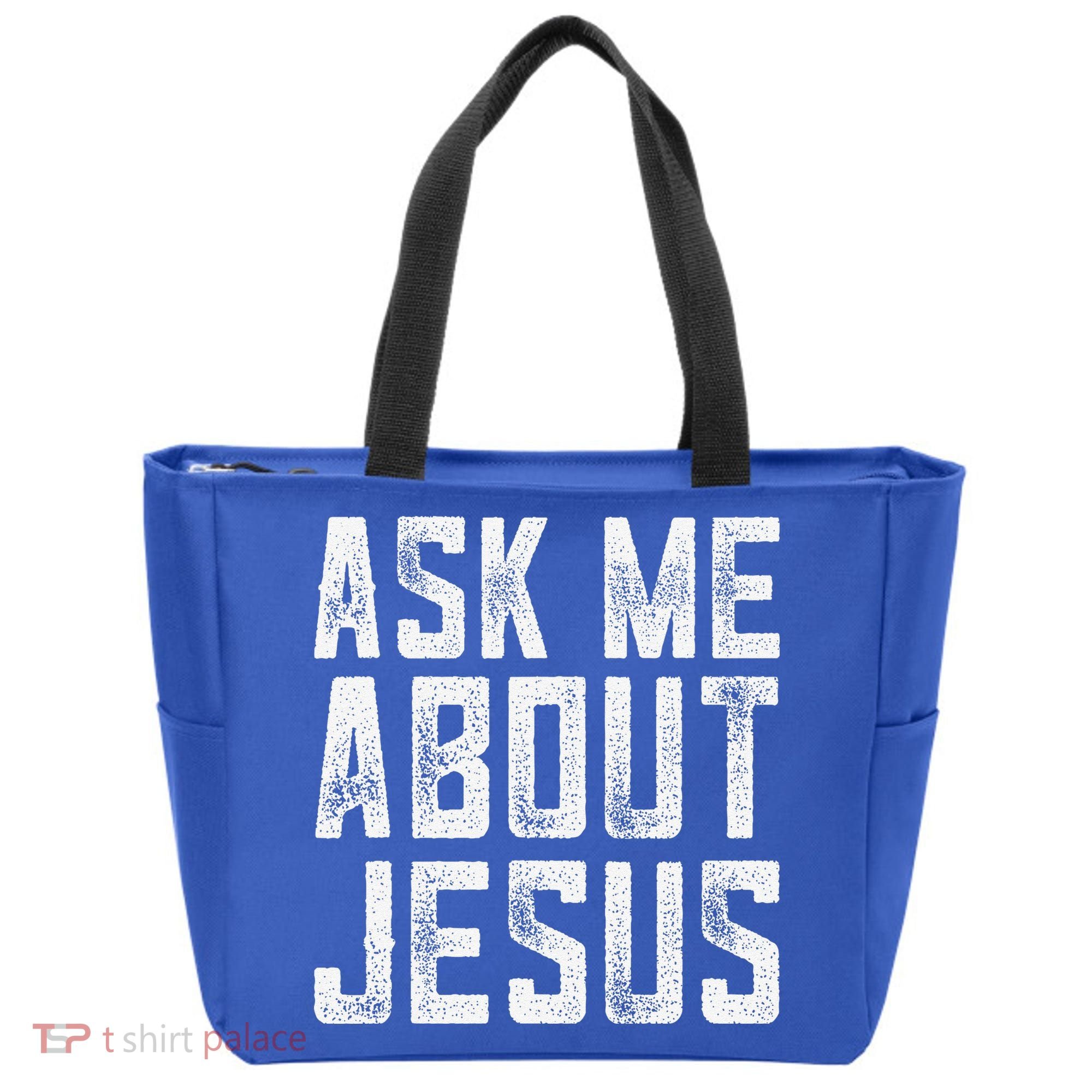 Ask Me About Jesus  Christian Faith  Bible Verse Tote Bag