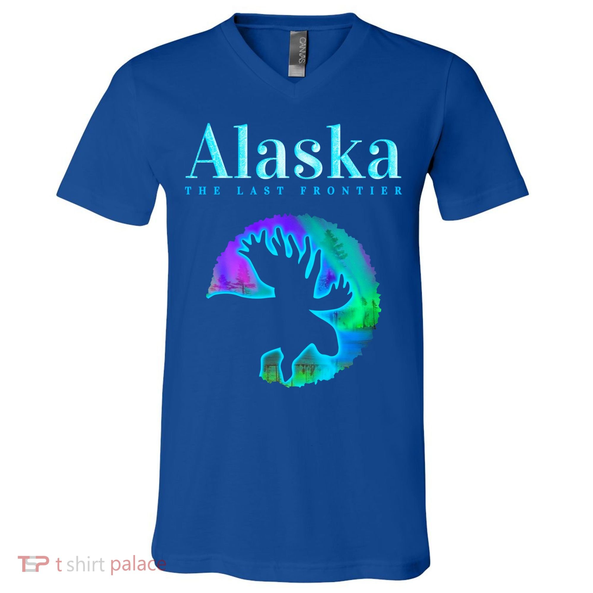 Alaska Moose Aurora Borealis The Last Frontier Funny Gift V-Neck T-Shirt