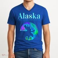 Alaska Moose Aurora Borealis The Last Frontier Funny Gift V-Neck T-Shirt thumb 2