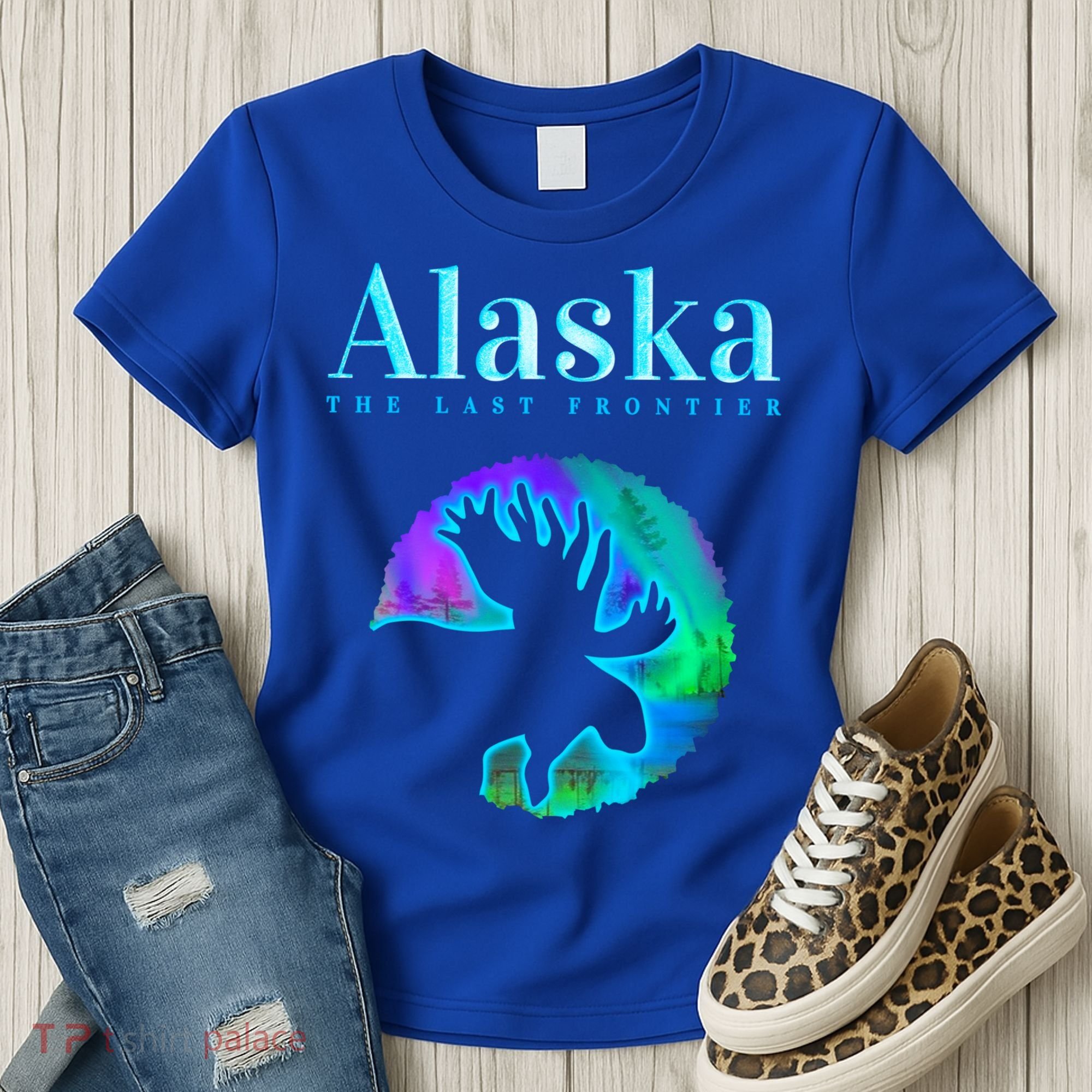 Alaska Moose Aurora Borealis The Last Frontier Funny Gift Women's T-Shirt