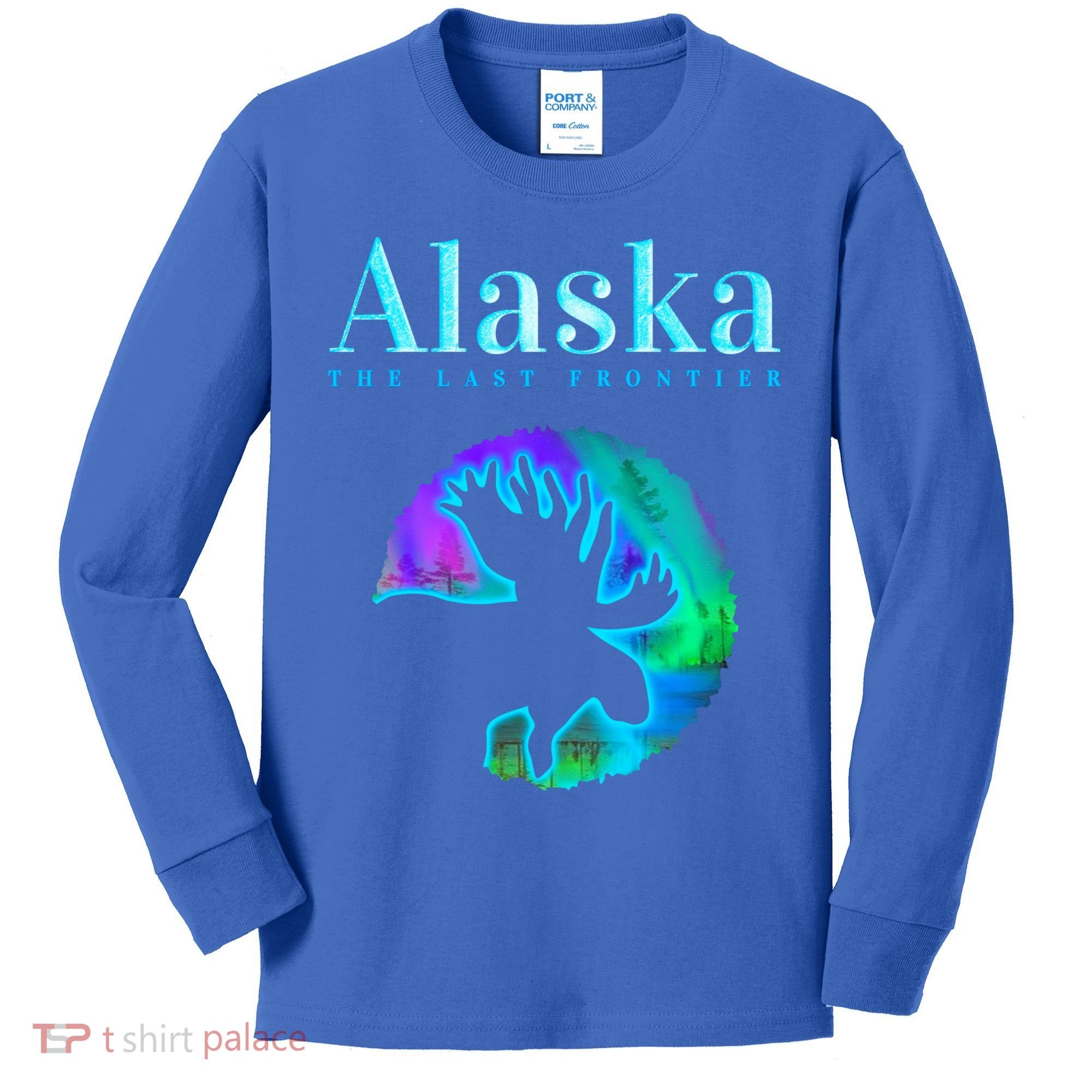 Alaska Moose Aurora Borealis The Last Frontier Funny Gift Kids Long Sleeve Shirt
