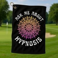 Ask Me About Hypnosis Pink Orange New Age Hypnotist Golf Towel thumb 1