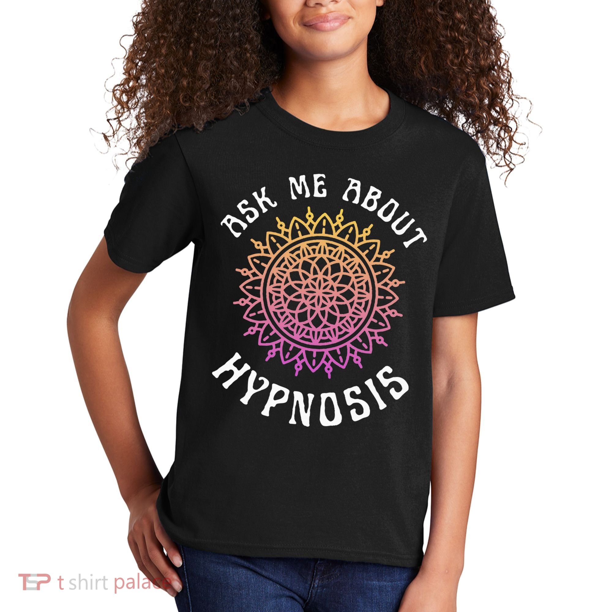 Ask Me About Hypnosis Pink Orange New Age Hypnotist Kids T-Shirt