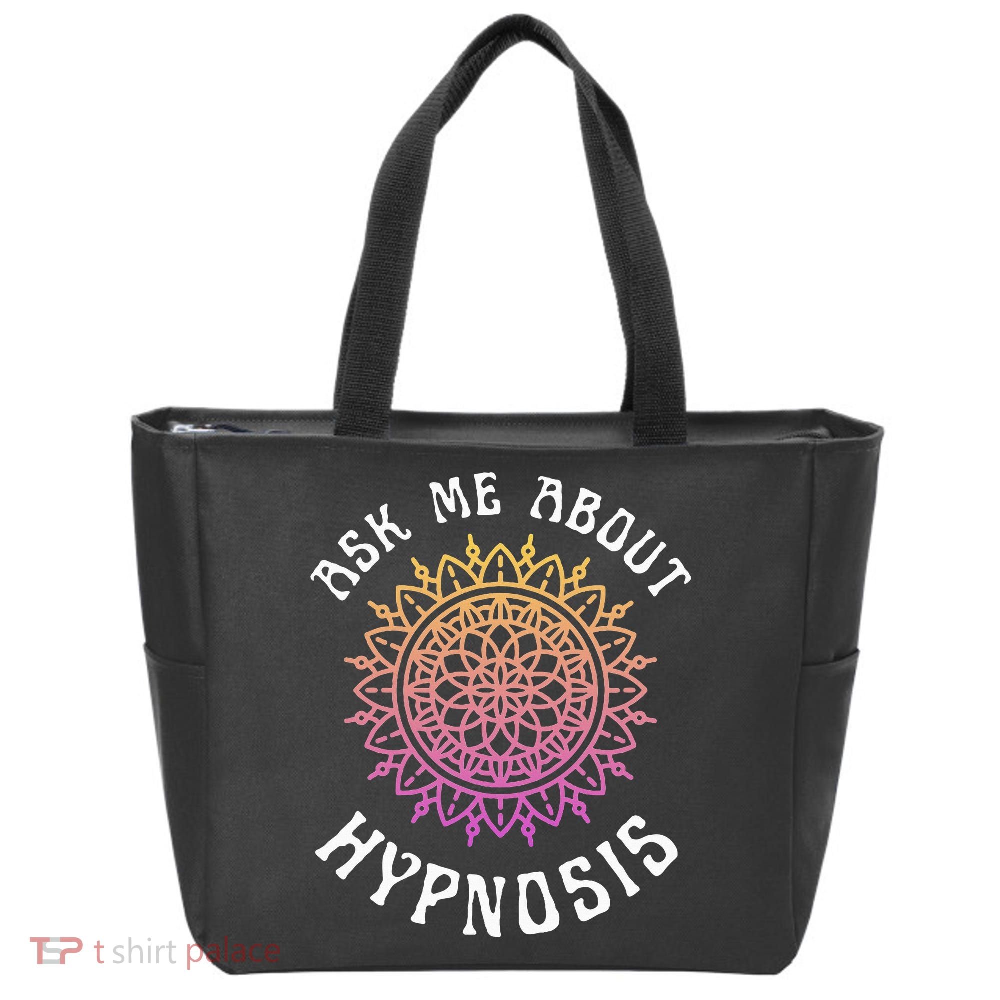 Ask Me About Hypnosis Pink Orange New Age Hypnotist Tote Bag