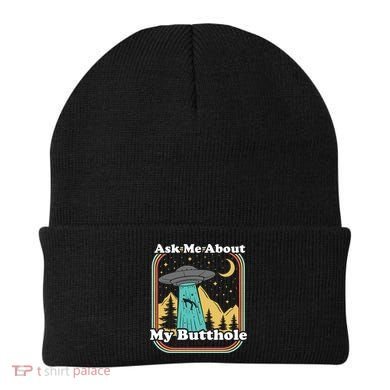 Ask Me About My Butthole Funny Alien Believer Retro 80s Gift Beanie