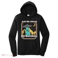 Ask Me About My Butthole Funny Alien Believer Retro 80s Gift Women's Hoodie thumb 0