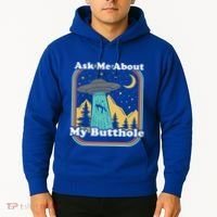Ask Me About My Butthole Funny Alien Believer Retro 80s Gift Hoodie thumb 2