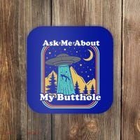 Ask Me About My Butthole Funny Alien Believer Retro 80s Gift Coaster thumb 0