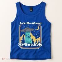 Ask Me About My Butthole Funny Alien Believer Retro 80s Gift Tank Top thumb 2