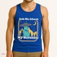 Ask Me About My Butthole Funny Alien Believer Retro 80s Gift Tank Top thumb 3