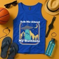 Ask Me About My Butthole Funny Alien Believer Retro 80s Gift Tank Top thumb 4