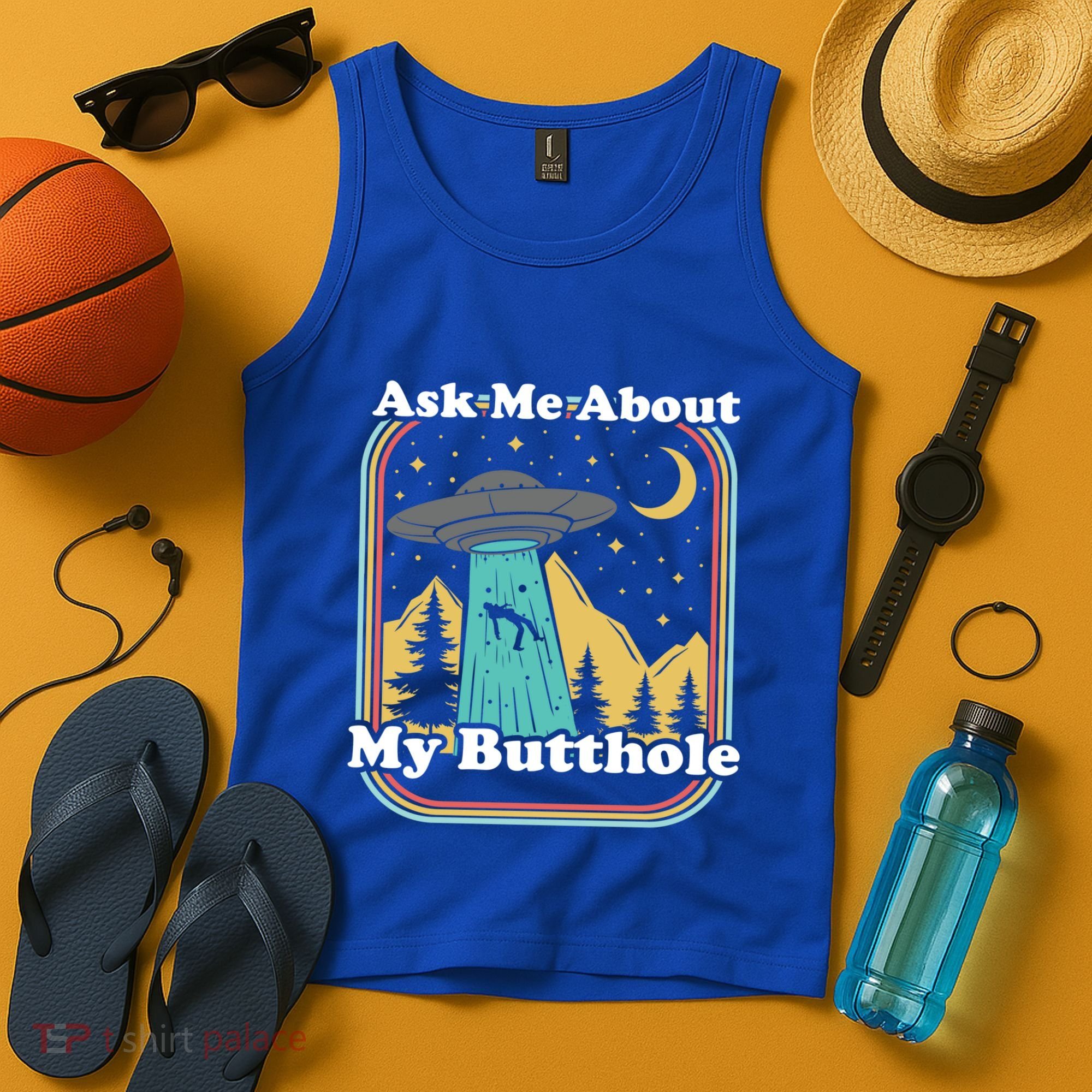 Ask Me About My Butthole Funny Alien Believer Retro 80s Gift Tank Top