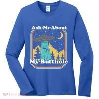 Ask Me About My Butthole Funny Alien Believer Retro 80s Gift Women's Long Sleeve Shirt thumb 0