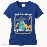 Ask Me About My Butthole Funny Alien Believer Retro 80s Gift Women's T-Shirt thumb 0