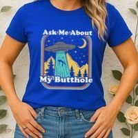Ask Me About My Butthole Funny Alien Believer Retro 80s Gift Women's T-Shirt thumb 2