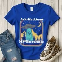 Ask Me About My Butthole Funny Alien Believer Retro 80s Gift Women's T-Shirt thumb 3
