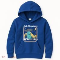 Ask Me About My Butthole Funny Alien Believer Retro 80s Gift Kids Hoodie thumb 0