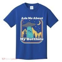 Ask Me About My Butthole Funny Alien Believer Retro 80s Gift Kids T-Shirt thumb 0