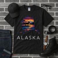 Alaskan Moose Animal Alaska Map Tall T-Shirt thumb 3