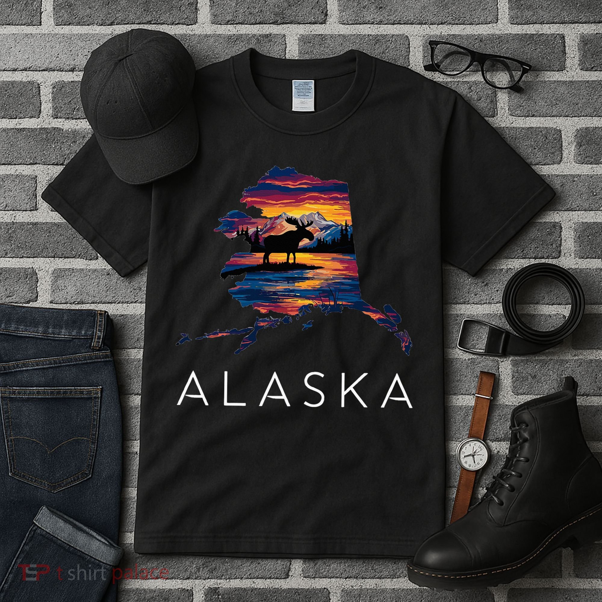Alaskan Moose Animal Alaska Map Tall T-Shirt