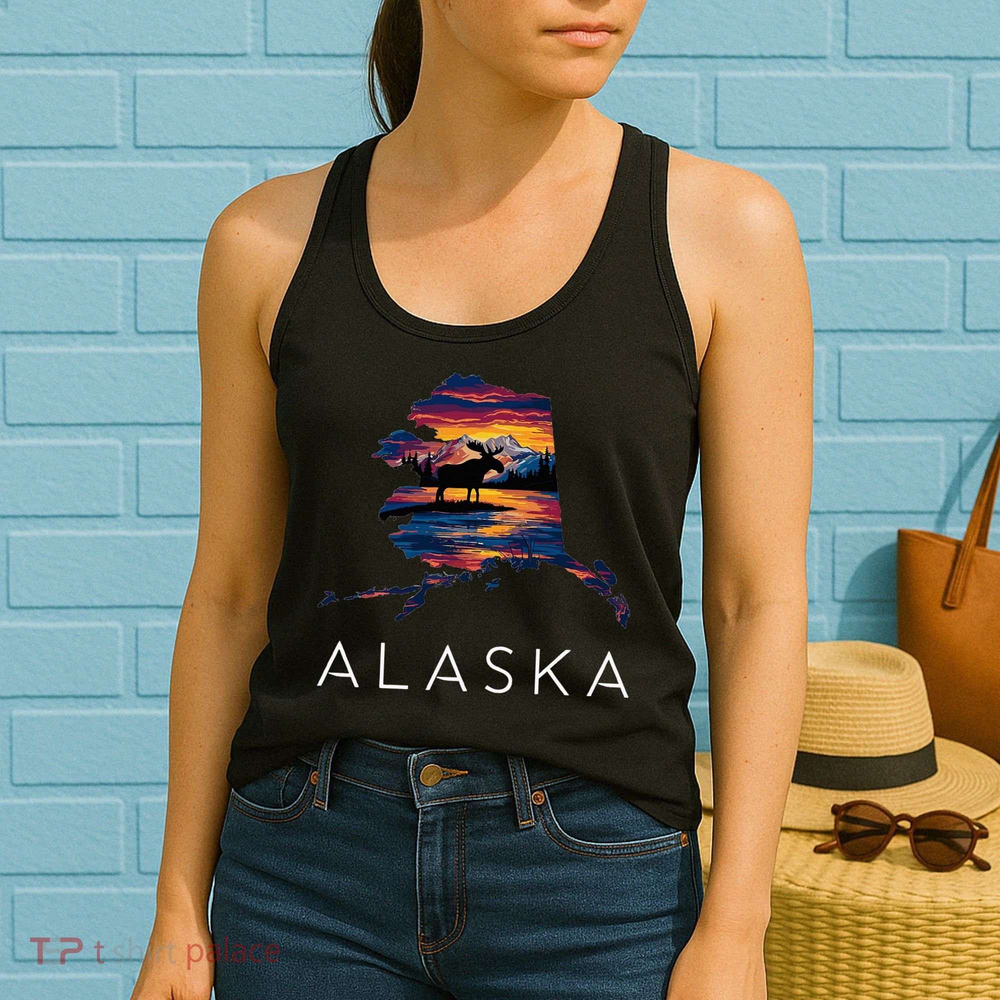Alaskan Moose Animal Alaska Map Women's Tank Top