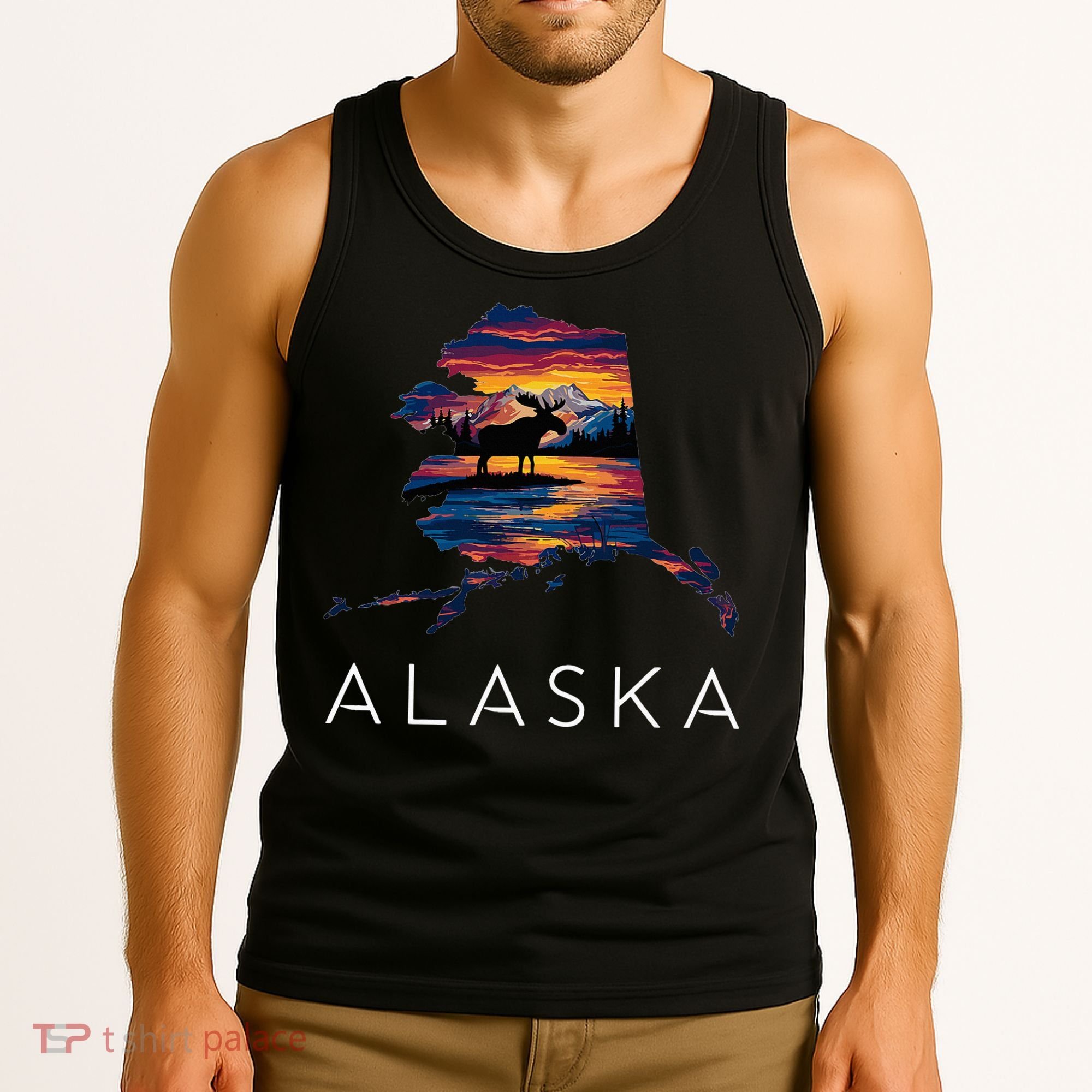 Alaskan Moose Animal Alaska Map Tank Top