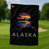 Alaskan Moose Animal Alaska Map Golf Towel thumb 1