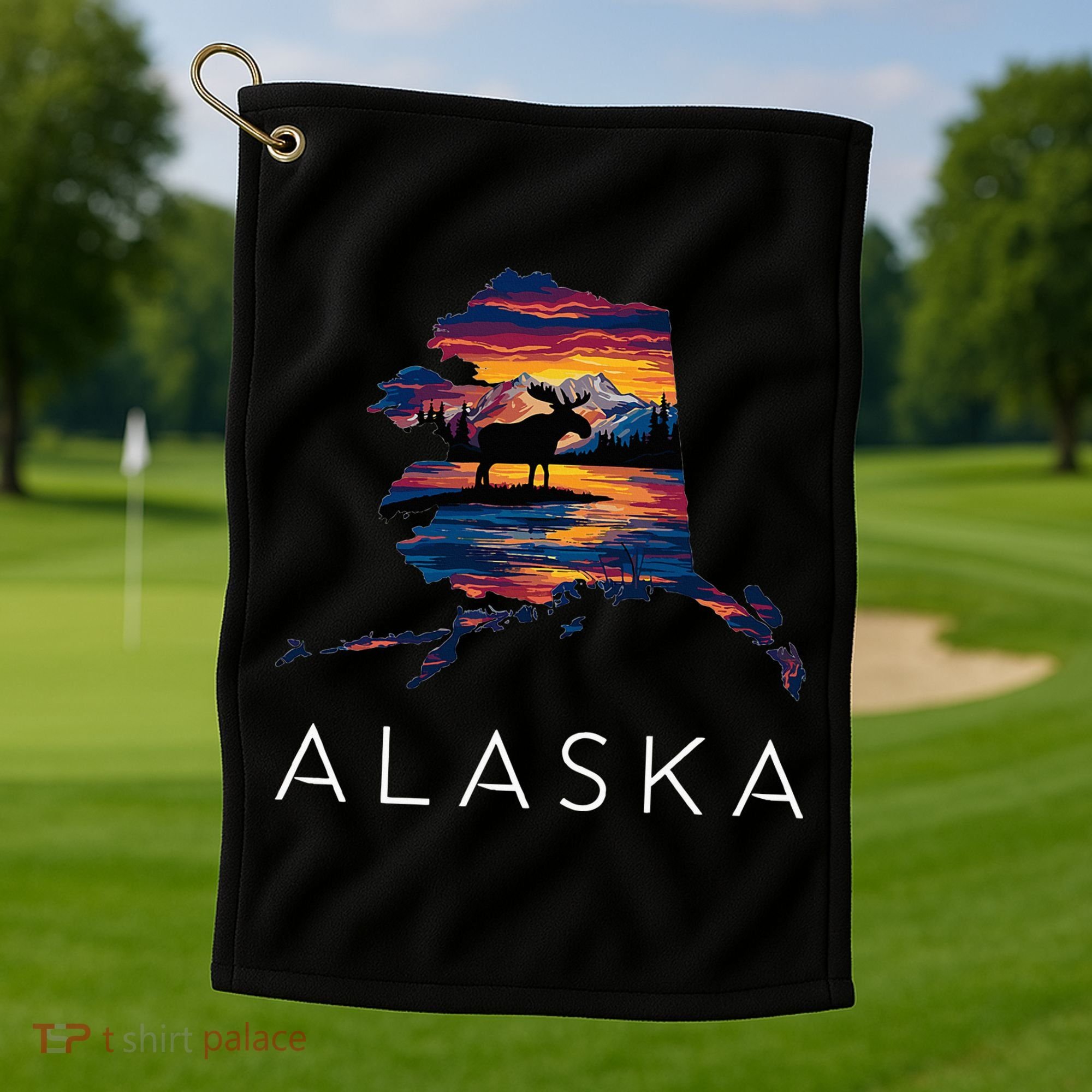 Alaskan Moose Animal Alaska Map Golf Towel